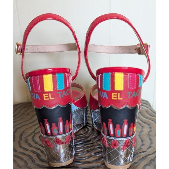 KATE SPADE TACO TRUCK DORA WEDGE ESPADRILLE PLATFORM SANDAL RED PATENT 6M - Picture 3 of 13
